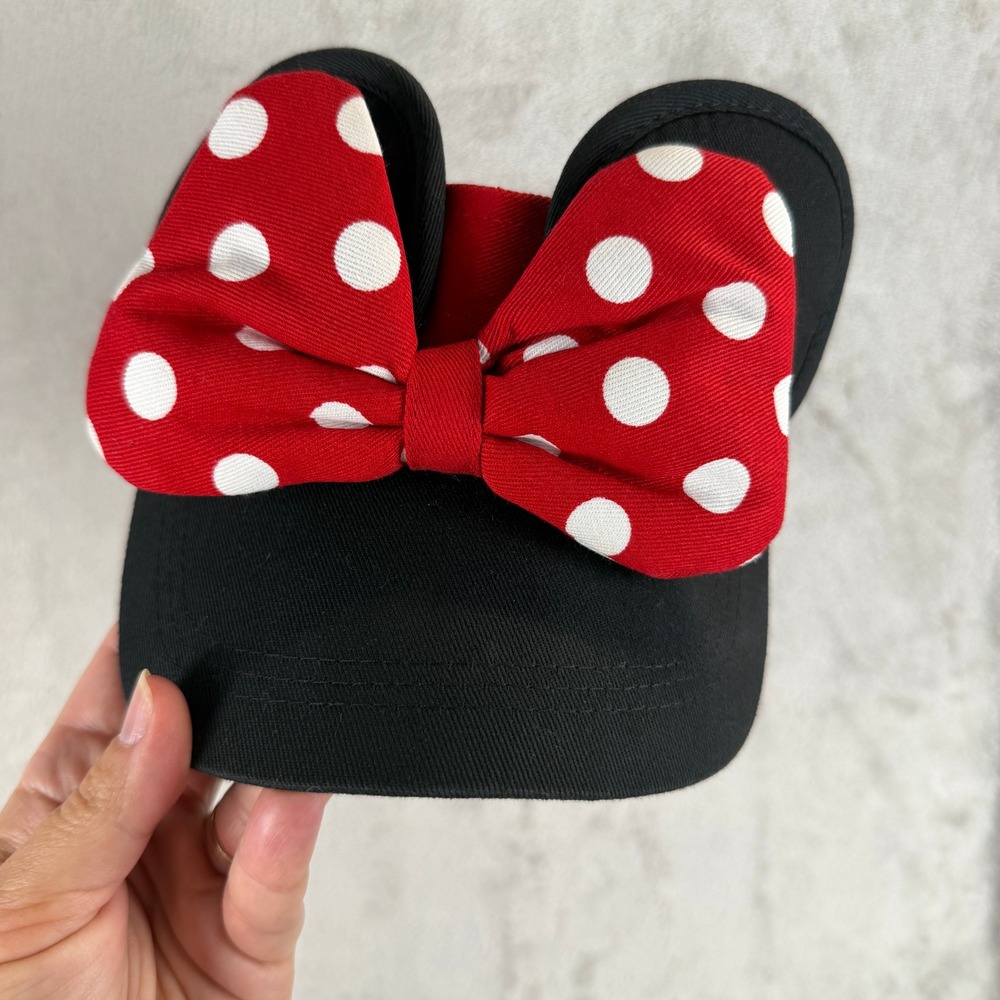 Disney Parks Minnie Mouse Ears Polka Dot Bow Sun Visor Black Red Women OS